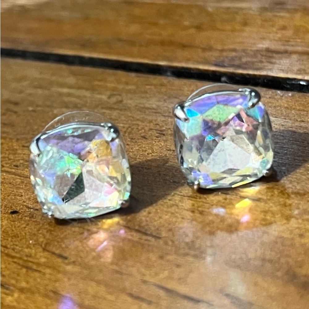 kate spade Iridescent Cushion-Cut Crystal Stud Earrings
